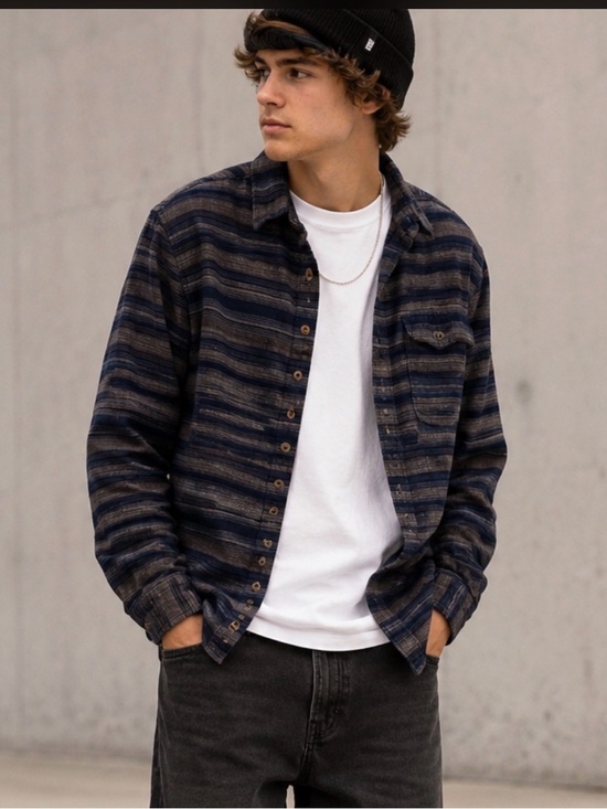 Aeropostale Other - Aeropostale Men's Navy and Gray Striped Button-Down Shirt